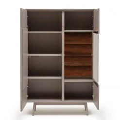 GWINNER Buffet haut Misano - Placage en bois véritable - Gris Sahara / Planches de chêne - Gris Sahara / Poutres en chêne - Porte en verre à droite - Sans éclairage -Meubles de salle à manger Soldes Magasin 1000188651 190926 16594000028 DETAILS P000000001000188651