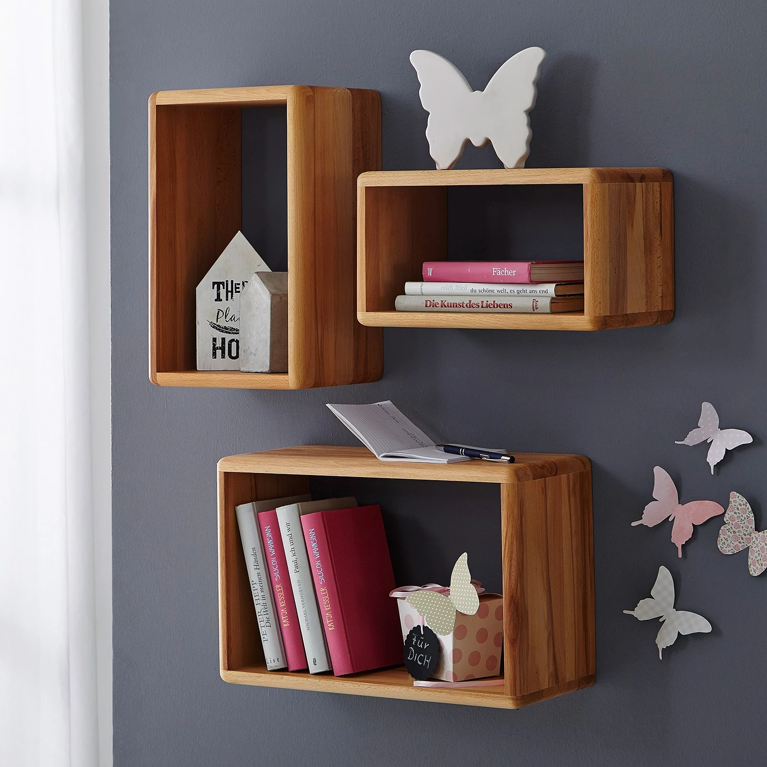 Ars Natura Étagère murale Anamur (lot de 3) - Duramen de hêtre 2 Ars Natura Étagère murale Anamur (lot de 3) - Duramen de hêtre – Image 2