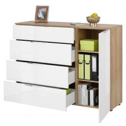 Maja Möbel Commode Trend V - Verre - Blanc / Imitation chêne Sonoma -Meubles de salle à manger Soldes Magasin 1000197467 191129 08041900004 DETAILS P000000001000197467