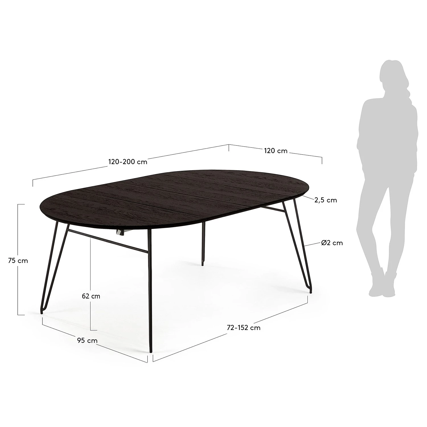Norrwood Table Mison I - (extensible) - frêne massif / Acier - Noir / Frêne noir 8 Norrwood Table Mison I - (extensible) - frêne massif / Acier - Noir / Frêne noir – Image 8
