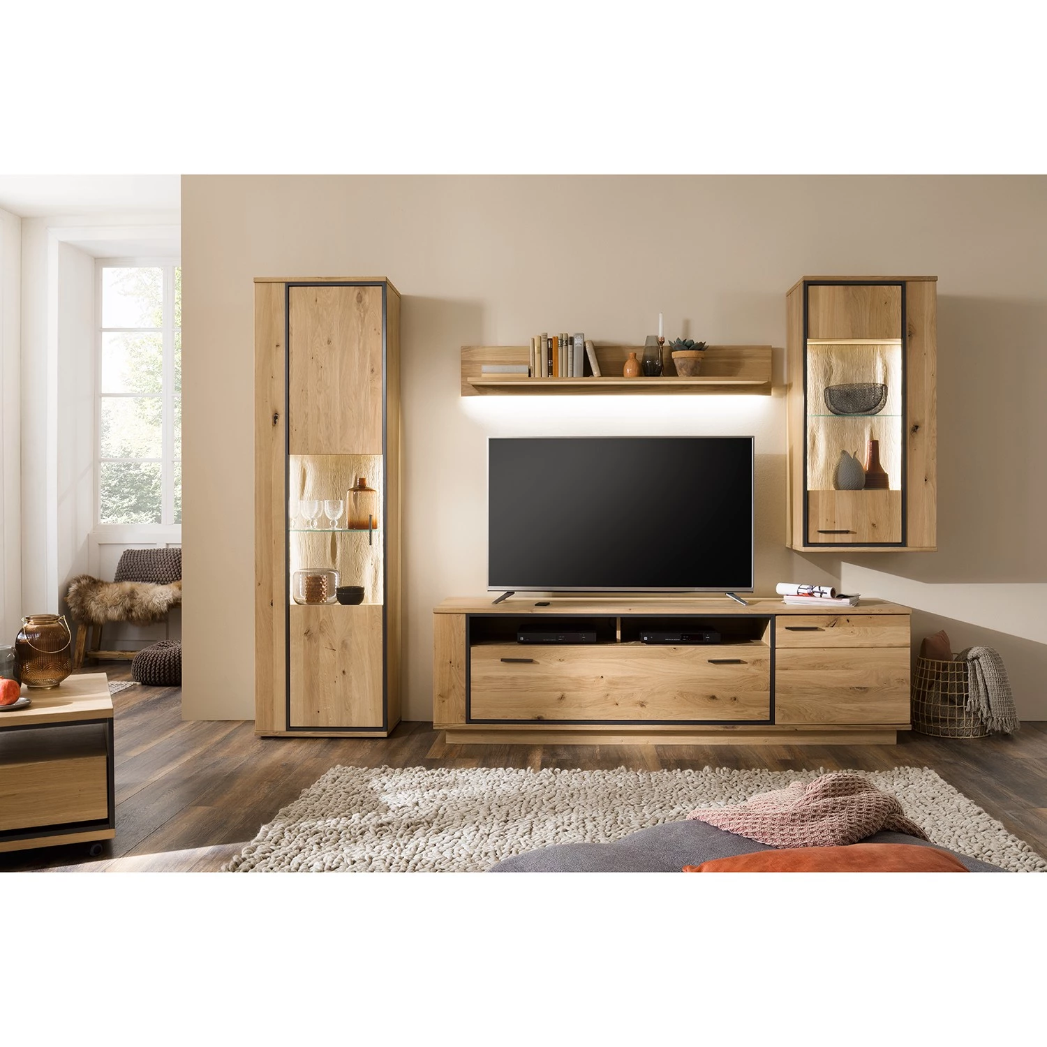 Naturoo Vitrine murale Doora - Partiellement en chêne à nœuds massif - Chêne à nœuds Bianco / Graphite 2 Naturoo Vitrine murale Doora - Partiellement en chêne à nœuds massif - Chêne à nœuds Bianco / Graphite – Image 2