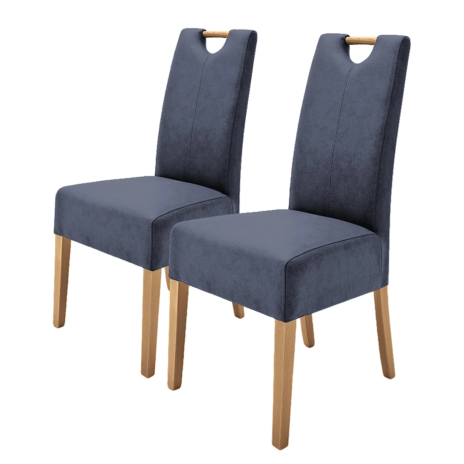 Ars Natura Chaises capitonnées Paki (lot de 2) - Imitation cuir / Chêne massif - Chêne / Bleu nuit 1 Ars Natura Chaises capitonnées Paki (lot de 2) - Imitation cuir / Chêne massif - Chêne / Bleu nuit