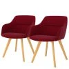 Tenzo Chaises à accoudoirs Sofia I (lot de 2) - Tissu / Chêne massif - Tissu Dyre : Rouge - Chêne clair