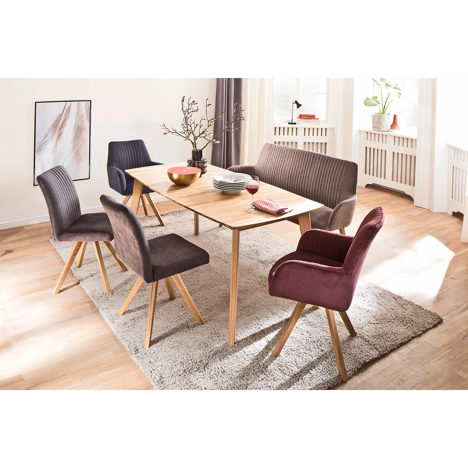 Mørteens Banquette Ondes - Microfibre et tissu / Chêne sauvage massif - Marron / Chêne sauvage 2 Mørteens Banquette Ondes - Microfibre et tissu / Chêne sauvage massif - Marron / Chêne sauvage – Image 2