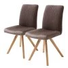 Mørteens Chaises capitonnées Ondes (lot de 2) - Microfibre et tissu / Chêne sauvage massif - Marron / Chêne sauvage