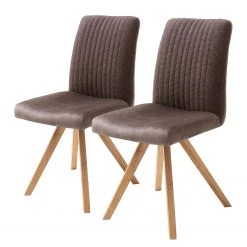 Mørteens Chaises capitonnées Ondes (lot de 2) - Microfibre et tissu / Chêne sauvage massif - Marron / Chêne sauvage