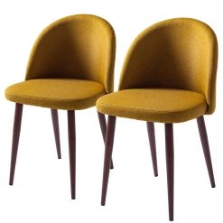 Mørteens Chaises capitonnées Jacklin III (2 él.) - Tissu / Métal - Imitation noyer - Jaune moutarde