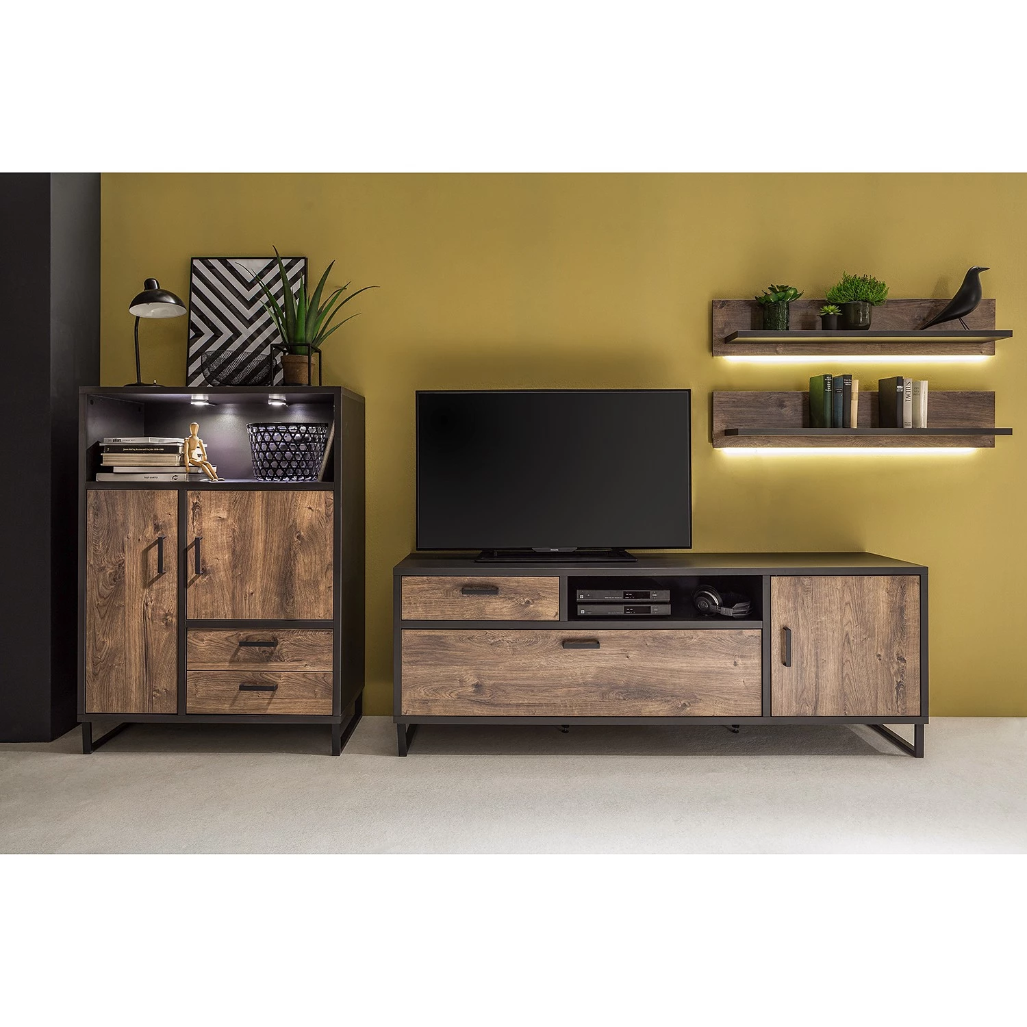 Red Living Tablettes murales Hixson (lot de 2) - Imitation chêne de tonneau / Noir 2 Red Living Tablettes murales Hixson (lot de 2) - Imitation chêne de tonneau / Noir – Image 2