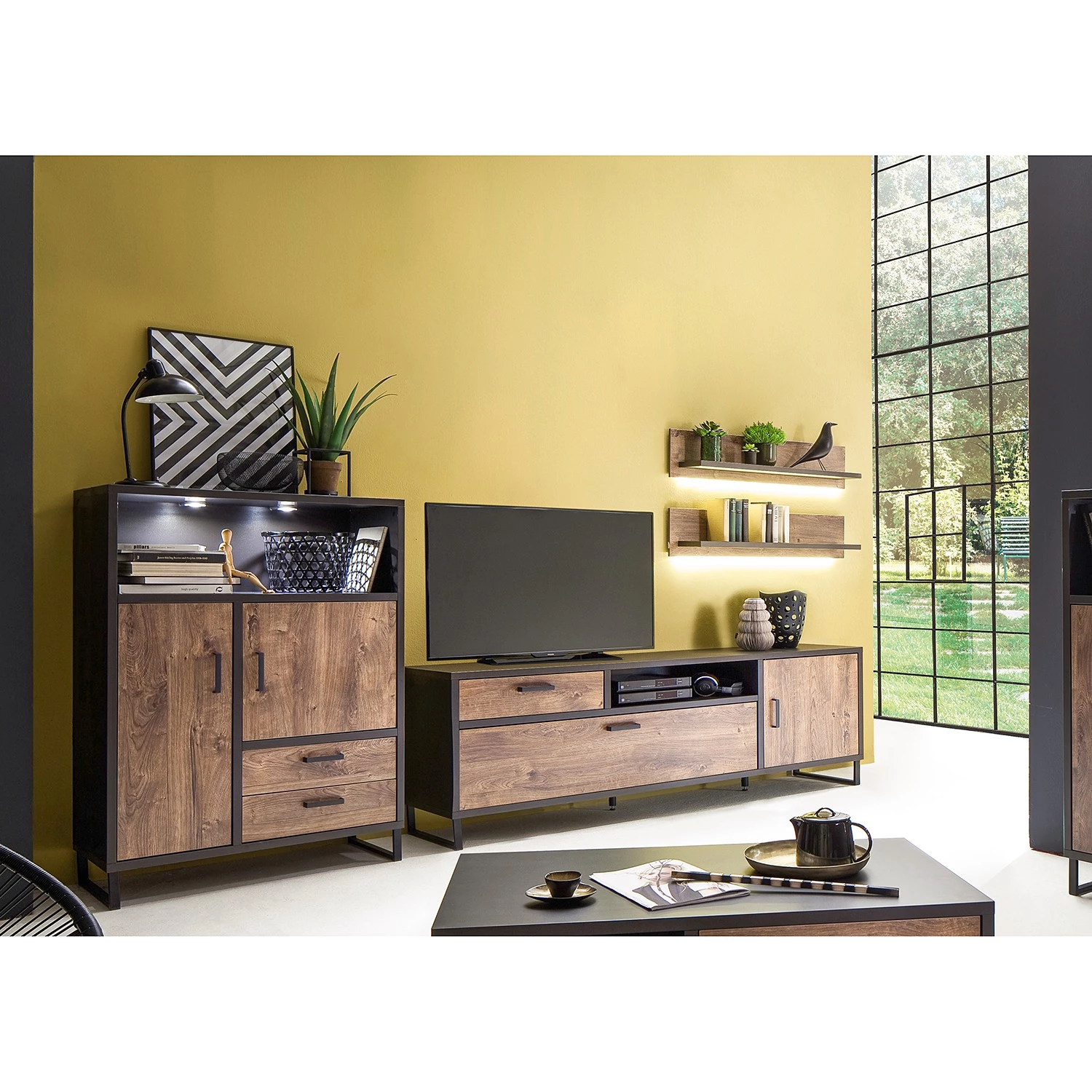 Red Living Tablettes murales Hixson (lot de 2) - Imitation chêne de tonneau / Noir 3 Red Living Tablettes murales Hixson (lot de 2) - Imitation chêne de tonneau / Noir – Image 3