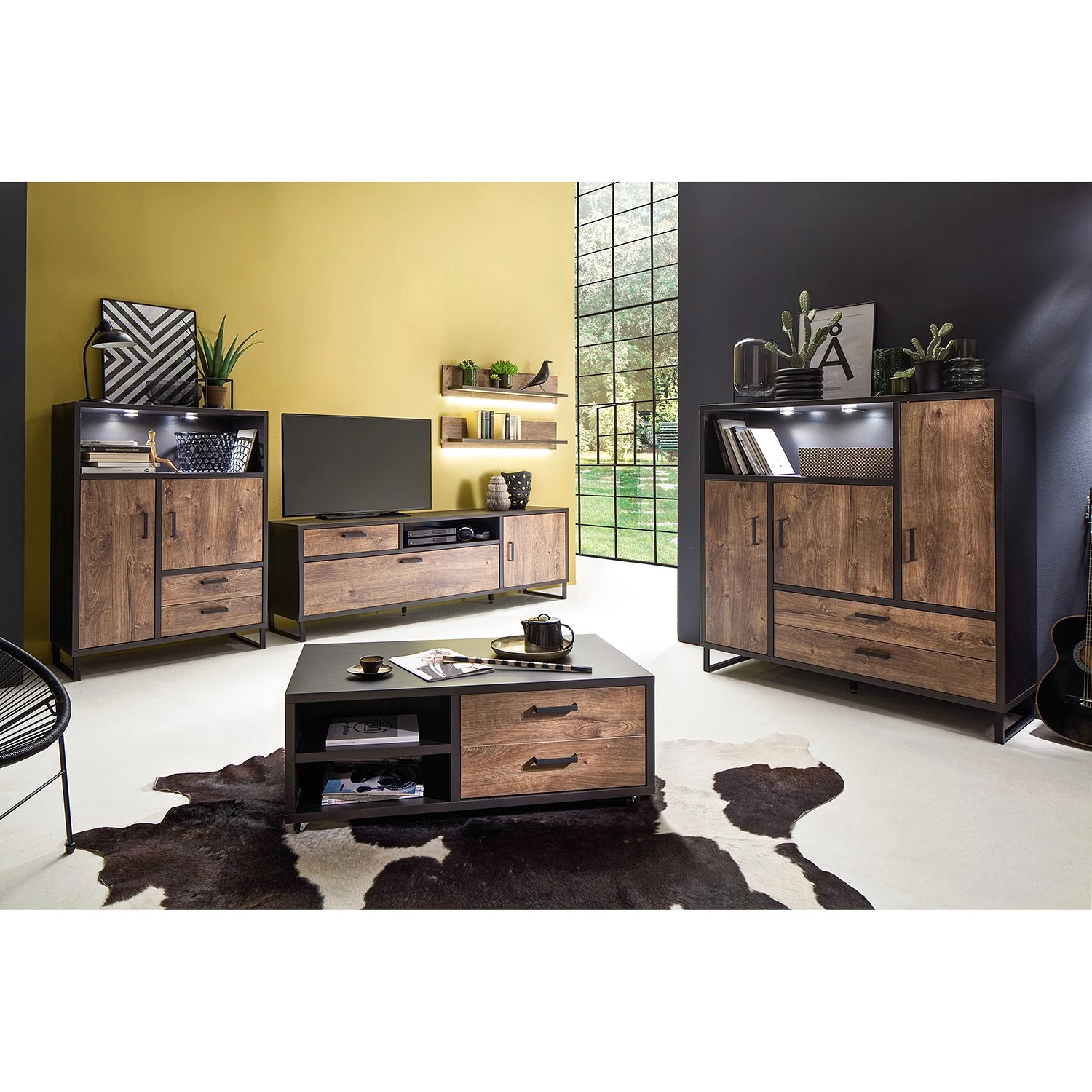 Red Living Tablettes murales Hixson (lot de 2) - Imitation chêne de tonneau / Noir 4 Red Living Tablettes murales Hixson (lot de 2) - Imitation chêne de tonneau / Noir – Image 4