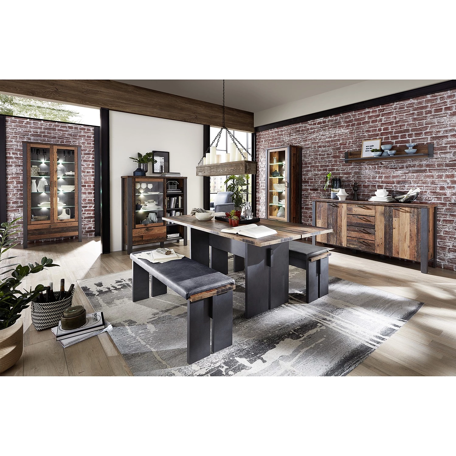 Red Living Buffet haut Blackpool II - Avec éclairage - Imitation bois recyclé / Gris 5 Red Living Buffet haut Blackpool II - Avec éclairage - Imitation bois recyclé / Gris – Image 5