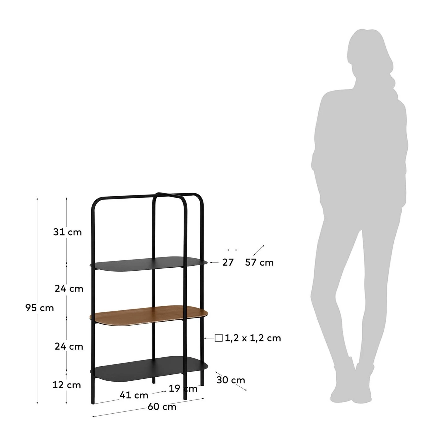 Red Living Étagère Laukaa - Acier / Placage en bois véritable - Noir / Noyer 7 Red Living Étagère Laukaa - Acier / Placage en bois véritable - Noir / Noyer – Image 7