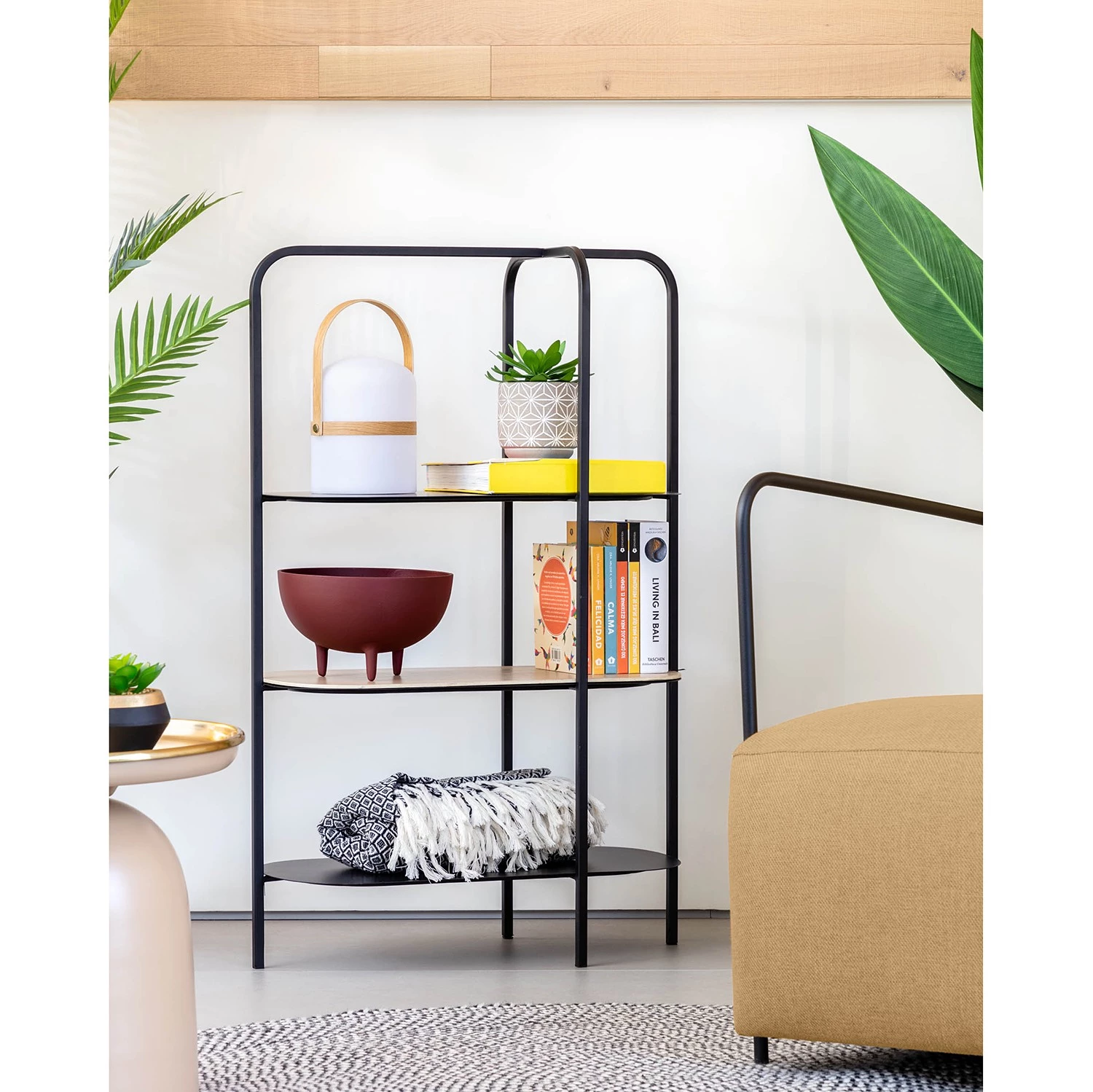 Red Living Étagère Laukaa - Acier / Placage en bois véritable - Noir / Noyer 2 Red Living Étagère Laukaa - Acier / Placage en bois véritable - Noir / Noyer – Image 2