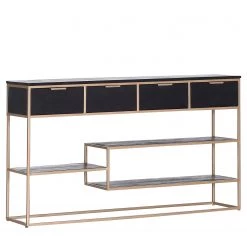 Jack & Alice Console Harbin - Acacia massif / Métal - Acacia noir / Doré