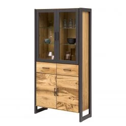 Naturoo Vitrine Ironwood - Placage en bois véritable / Métal - Chêne vieilli / Gris