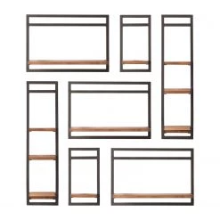Ars manufacti Étagères murales Manchester VI (7 élém.) - Acacia massif / Métal - Acacia / Anthracite -Meubles de salle à manger Soldes Magasin 1000213212 200713 18104000010 DETAILS P000000001000213212