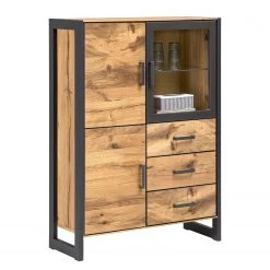 Naturoo Buffet haut Ironwood II - Placage en bois véritable / Métal - Chêne vieilli / Gris