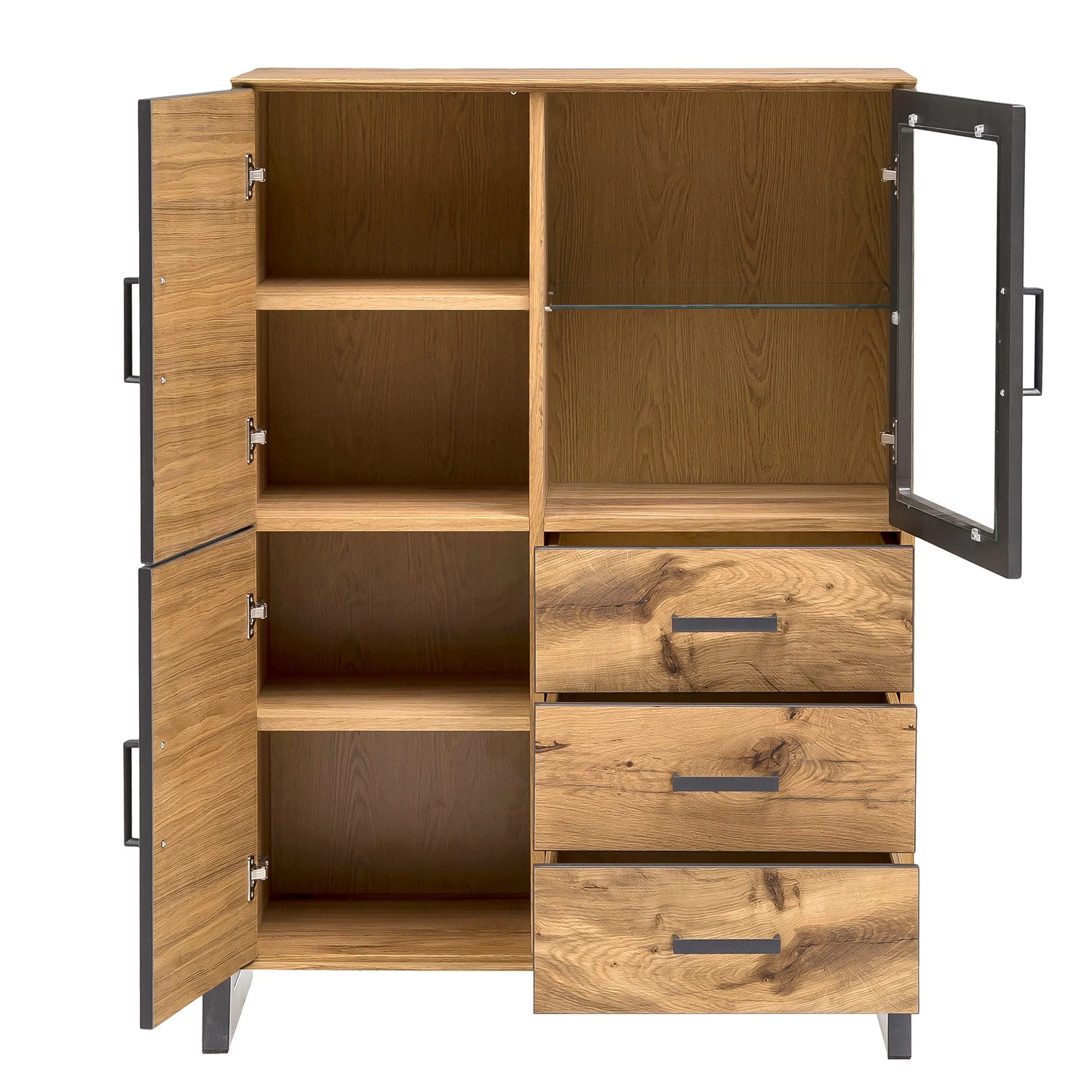 Naturoo Buffet haut Ironwood II - Placage en bois véritable / Métal - Chêne vieilli / Gris 2 Naturoo Buffet haut Ironwood II - Placage en bois véritable / Métal - Chêne vieilli / Gris – Image 2