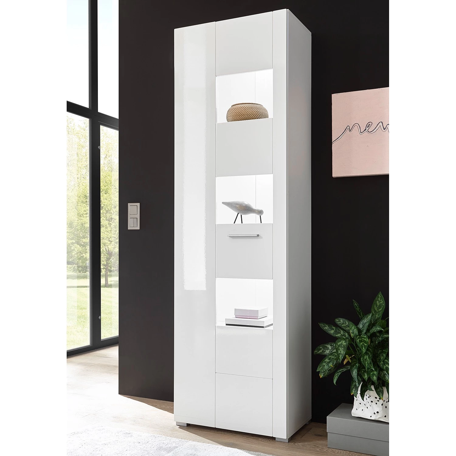 Loftscape Vitrine Cely - Blanc brillant / Blanc mat - Hauteur : 192 cm 2 Loftscape Vitrine Cely - Blanc brillant / Blanc mat - Hauteur : 192 cm – Image 2