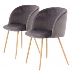 Kayoom Chaises capitonnées Celina (lot de 2) - Velours / Métal - Imitation hêtre - Gris