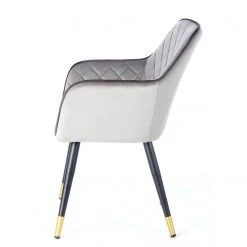 Kayoom Chaise à accoudoirs Amino - Velours / Acier - Gris / Doré -Meubles de salle à manger Soldes Magasin 1000214226 200529 06073200371 DETAILS P000000001000214226