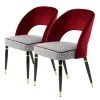 Kayoom Chaises capitonnées Courtney (lot de 2) - Velours / Partiellement en eucalyptus massif - Rouge / Doré