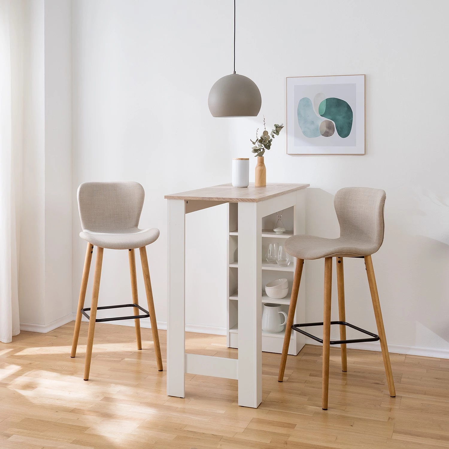 Mørteens Chaises de bar Livaras (lot de 2) - Hévéa massif - Hévéa - Tissu Radis: Crème 2 Mørteens Chaises de bar Livaras (lot de 2) - Hévéa massif - Hévéa - Tissu Radis: Crème – Image 2