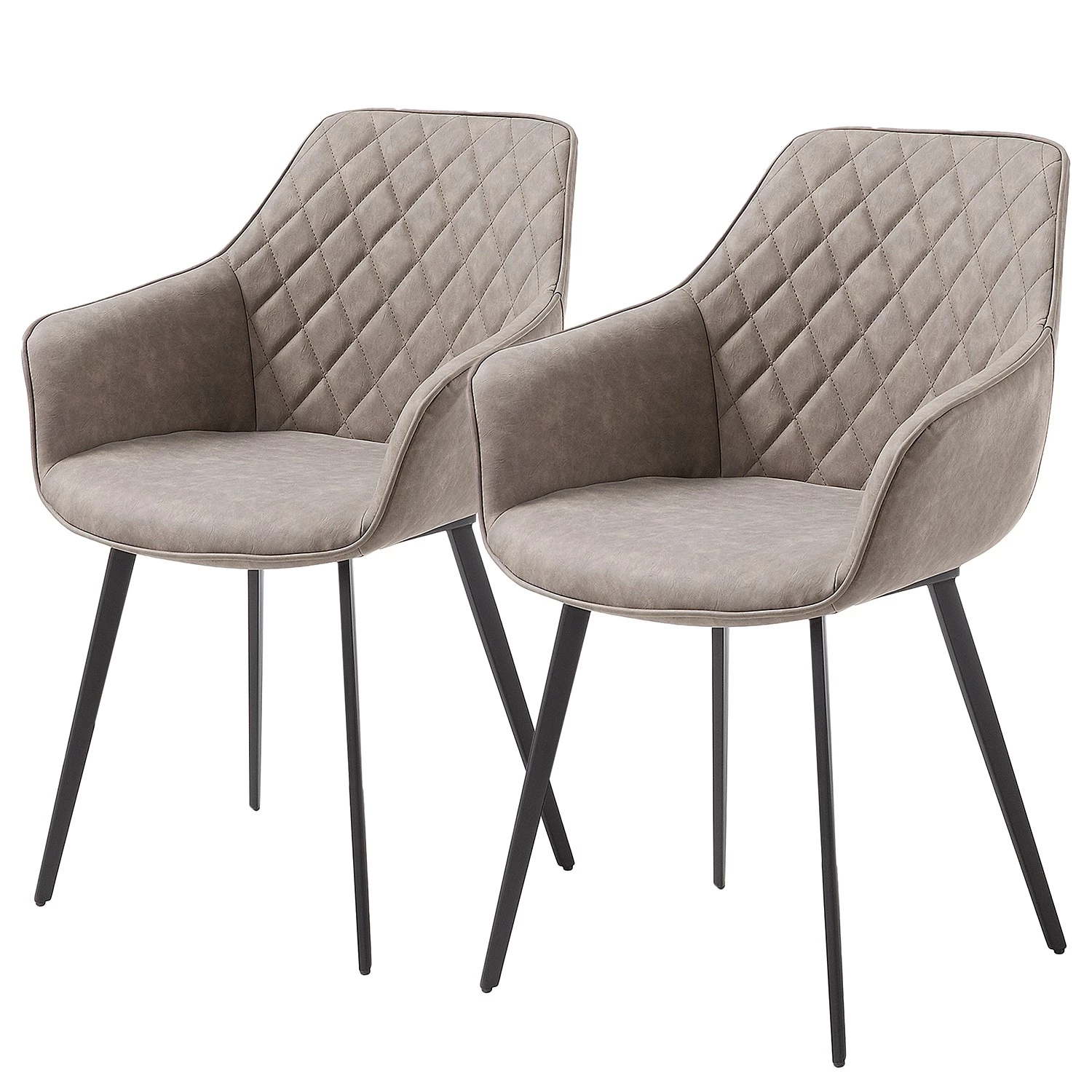 Red Living Chaises à accoudoirs Amira (lot de 2) - Imitation cuir / Acier - Noir - Sable vintage 1 Red Living Chaises à accoudoirs Amira (lot de 2) - Imitation cuir / Acier - Noir - Sable vintage