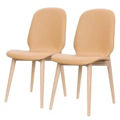 Studio Copenhagen Chaises capitonnées Juuma (lot de 2) - Cuir Leps: Sablé - Chêne clair