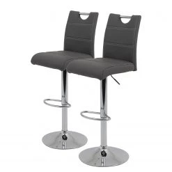 Fredriks Chaises de bar Malte (lot de 2) - Imitation cuir / Métal - Chrome - Gris foncé