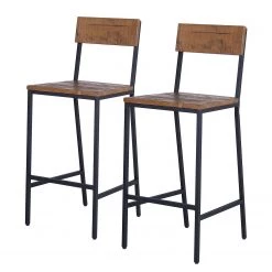 Ars manufacti Chaises de bar Grasby (lot de 2) - Pin recyclé / Métal - Pin foncé / Noir
