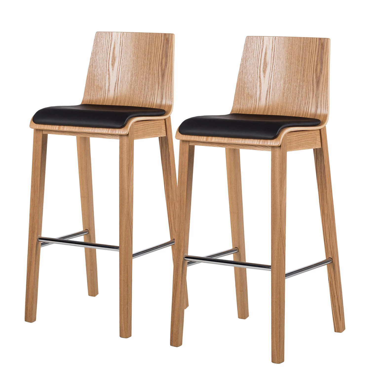 Ars Natura Chaises de bar Tunley (lot de 2) - Imitation cuir / Frêne massif - Beige 1 Ars Natura Chaises de bar Tunley (lot de 2) - Imitation cuir / Frêne massif - Beige