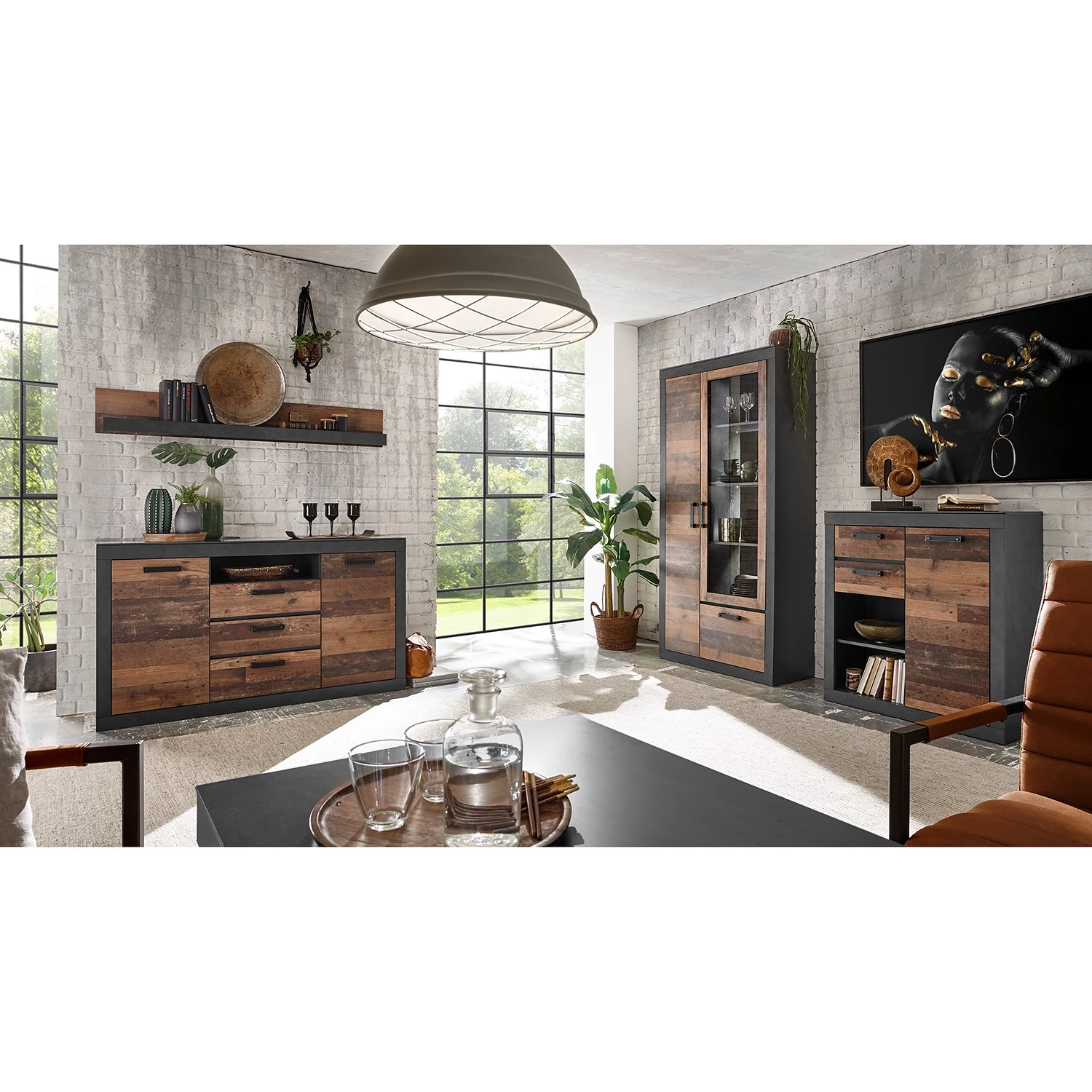 Red Living Buffet Buzan - Imitation bois recyclé / Anthracite 3 Red Living Buffet Buzan - Imitation bois recyclé / Anthracite – Image 3