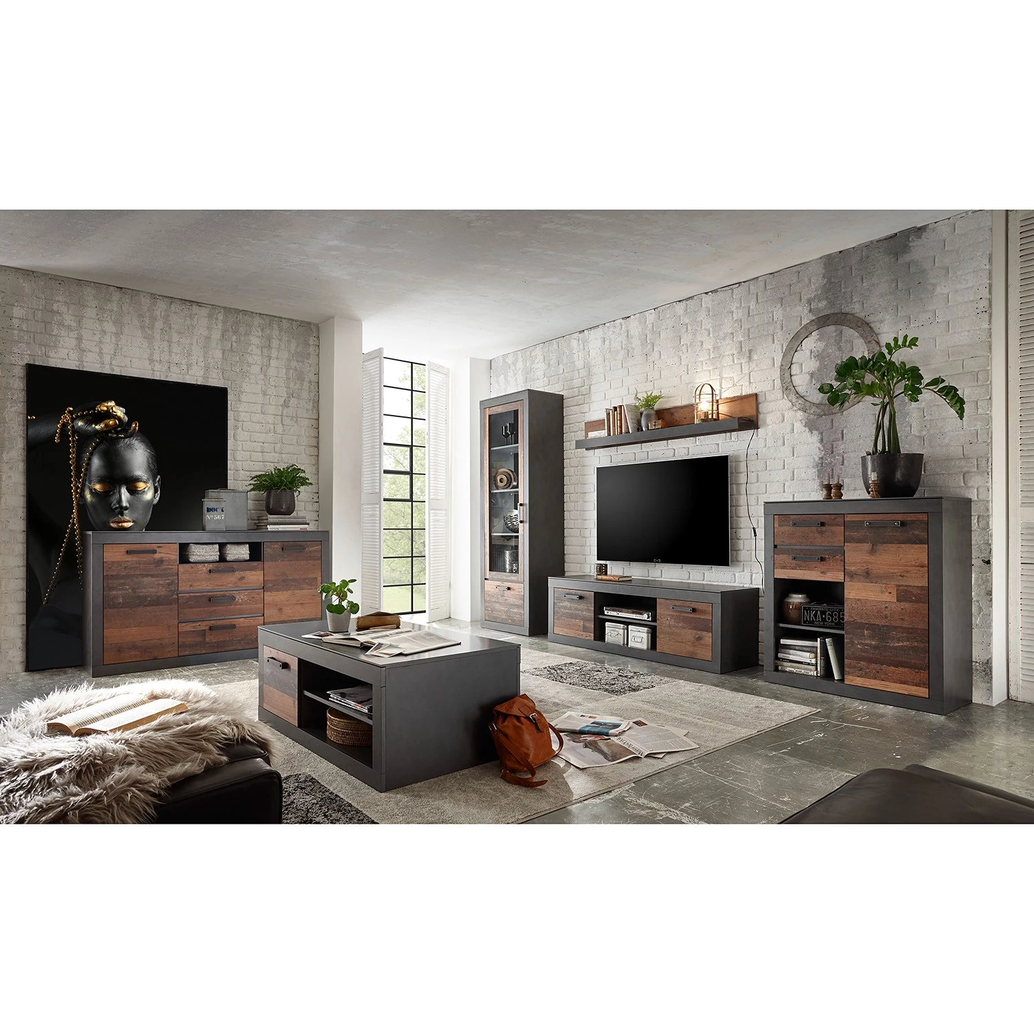 Red Living Buffet Buzan - Imitation bois recyclé / Anthracite 4 Red Living Buffet Buzan - Imitation bois recyclé / Anthracite – Image 4