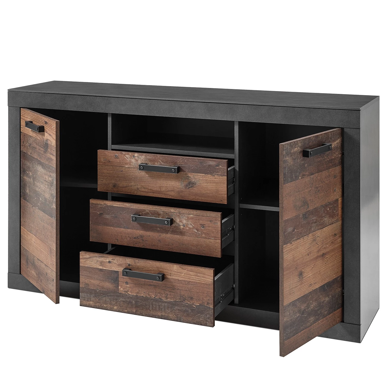 Red Living Buffet Buzan - Imitation bois recyclé / Anthracite 6 Red Living Buffet Buzan - Imitation bois recyclé / Anthracite – Image 6