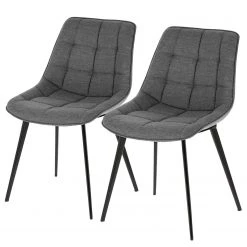 Red Living Chaises capitonnées Kellia II (lot de 2) - Tissu / Acier - Gris