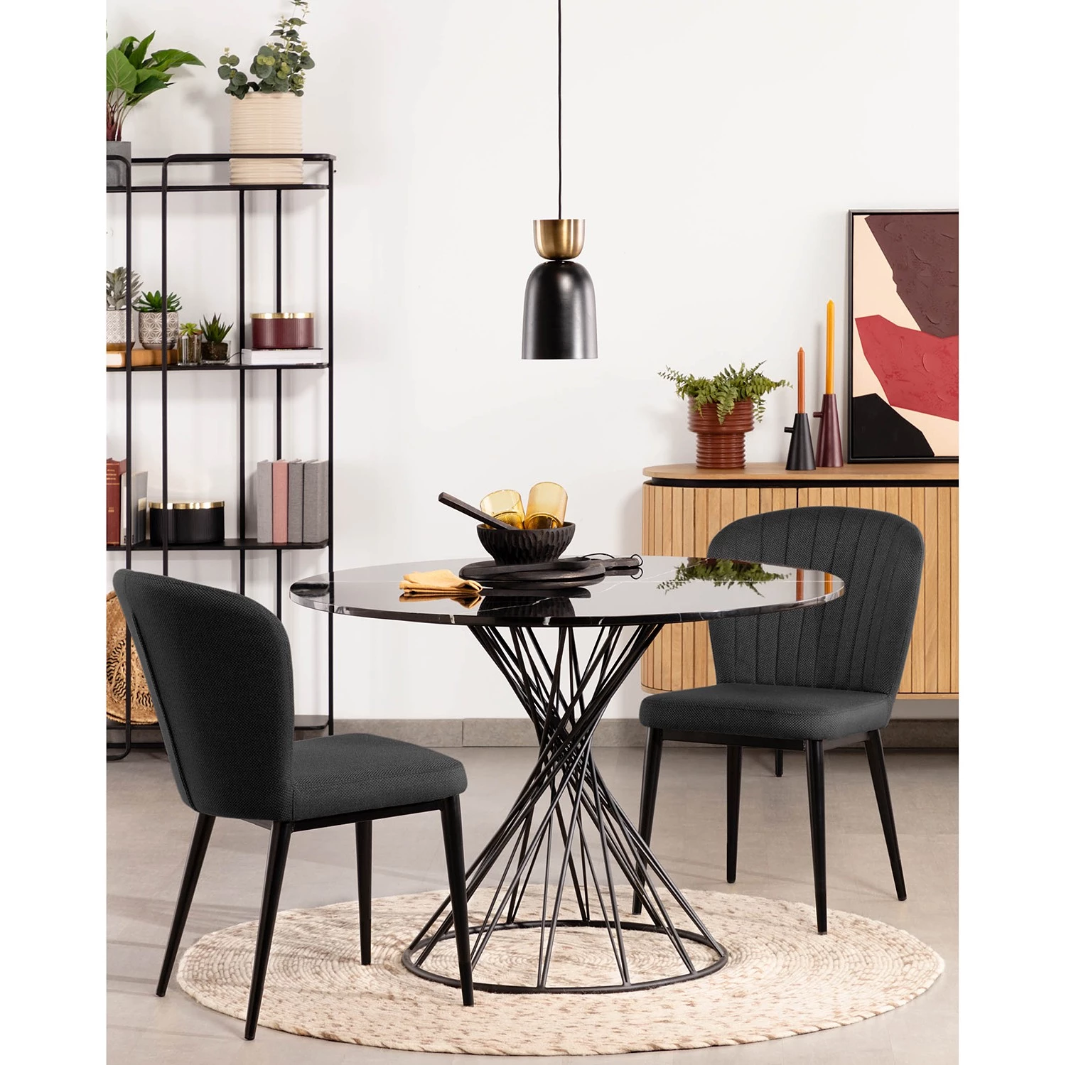 Jack & Alice Chaises capitonnées Palm City (lot de 2) - Tissu / Acier - Gris foncé 2 Jack & Alice Chaises capitonnées Palm City (lot de 2) - Tissu / Acier - Gris foncé – Image 2