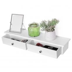 Norrwood Étagère à tiroirs murale Neyland - Blanc / Argenté -Meubles de salle à manger Soldes Magasin 1000226188 200922 17383100053 DETAILS P000000001000226188