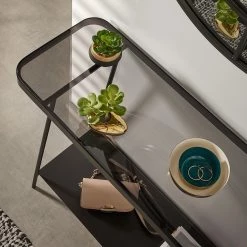 Red Living Console Kingswell - Verre / Métal - Gris / Noir -Meubles de salle à manger Soldes Magasin 1000226423 200928 15151900065 DETAILS P000000001000226423