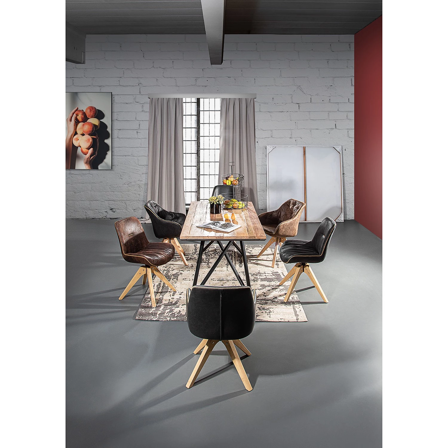 Red Living Chaises capitonnées Wilbur (lot de 2) - Marron vintage 3 Red Living Chaises capitonnées Wilbur (lot de 2) - Marron vintage – Image 3