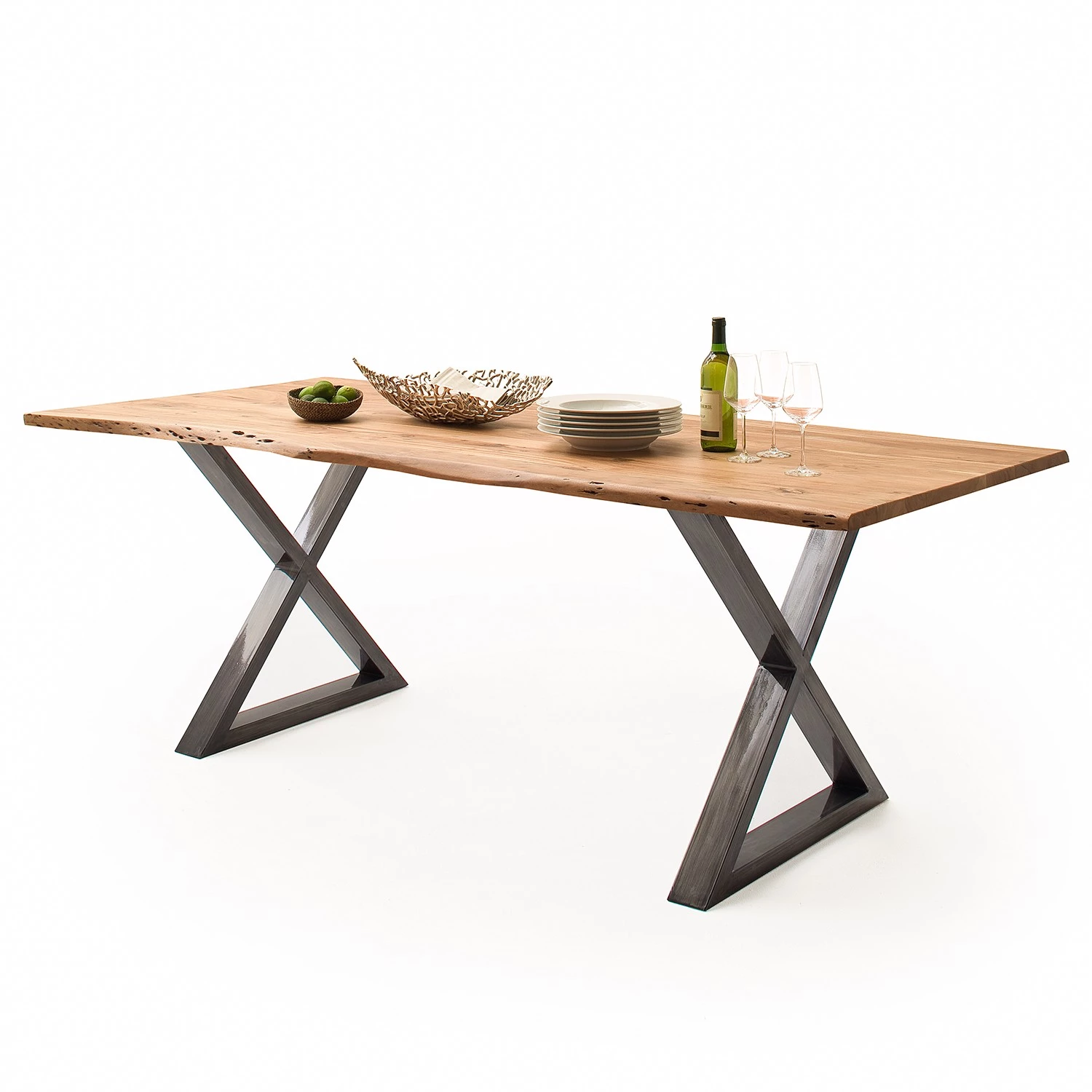 Ars Natura Table Kapra - Acacia brun - 160 x 90 cm - Métal vintage - Forme en X - Épaisseur plateau : 2.5 cm 2 Ars Natura Table Kapra - Acacia brun - 160 x 90 cm - Métal vintage - Forme en X - Épaisseur plateau : 2.5 cm – Image 2