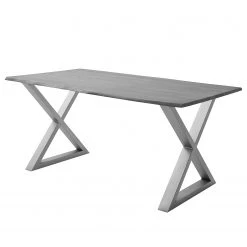 Ars Natura Table Kapra - Acacia Gris - 160 x 90 cm - Argenté - Forme en X - Épaisseur plateau : 2.5 cm