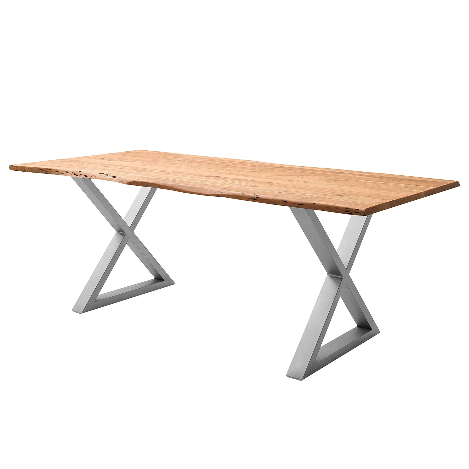 Ars Natura Table Kapra - Acacia brun - 180 x 90 cm - Argenté - Forme en X - Épaisseur plateau : 2.5 cm 1 Ars Natura Table Kapra - Acacia brun - 180 x 90 cm - Argenté - Forme en X - Épaisseur plateau : 2.5 cm