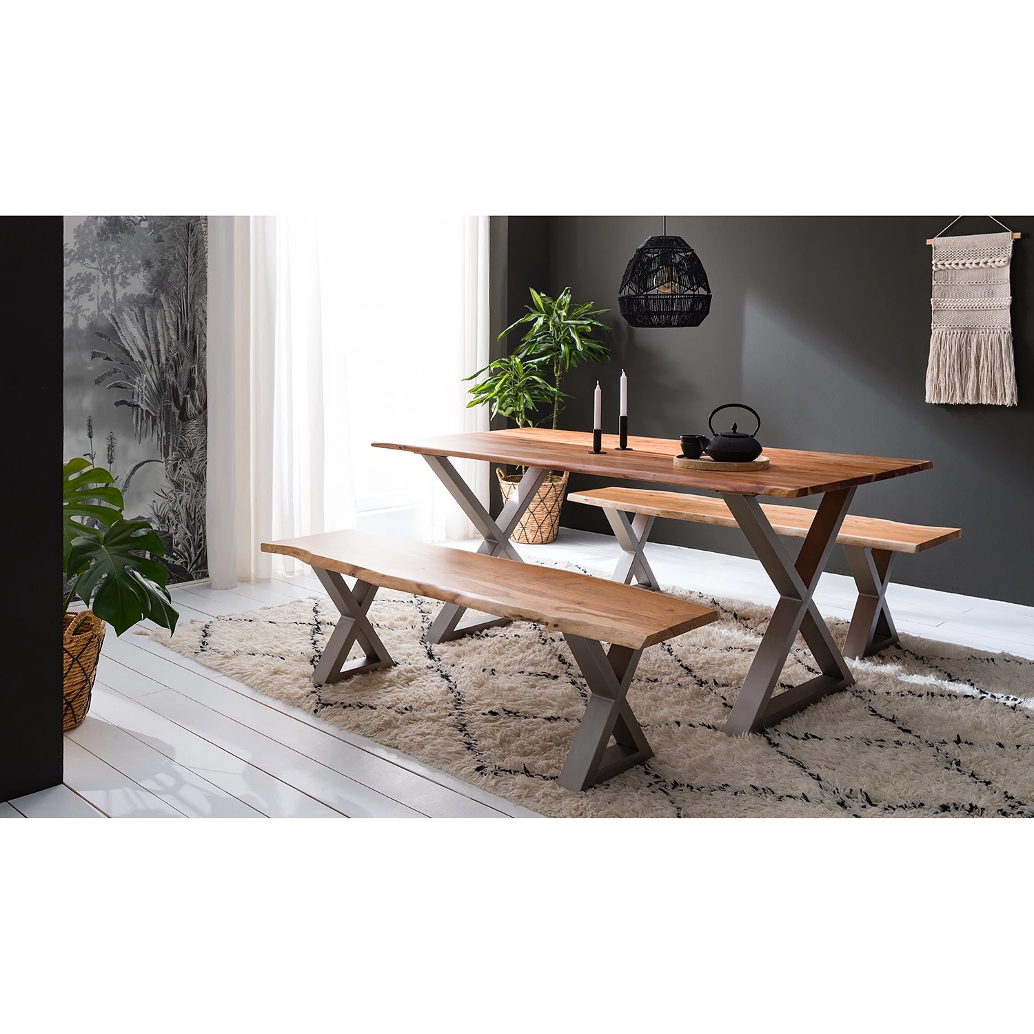 Ars Natura Table Kapra - Acacia brun - 180 x 90 cm - Argenté - Forme en X - Épaisseur plateau : 2.5 cm 2 Ars Natura Table Kapra - Acacia brun - 180 x 90 cm - Argenté - Forme en X - Épaisseur plateau : 2.5 cm – Image 2