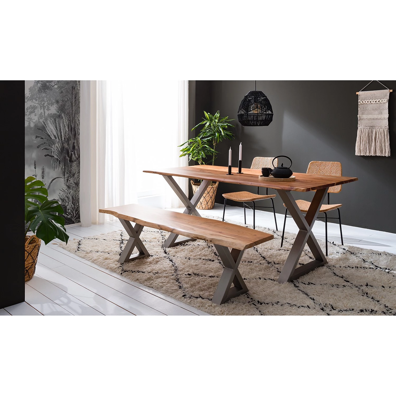 Ars Natura Table Kapra - Acacia brun - 180 x 90 cm - Argenté - Forme en X - Épaisseur plateau : 2.5 cm 3 Ars Natura Table Kapra - Acacia brun - 180 x 90 cm - Argenté - Forme en X - Épaisseur plateau : 2.5 cm – Image 3