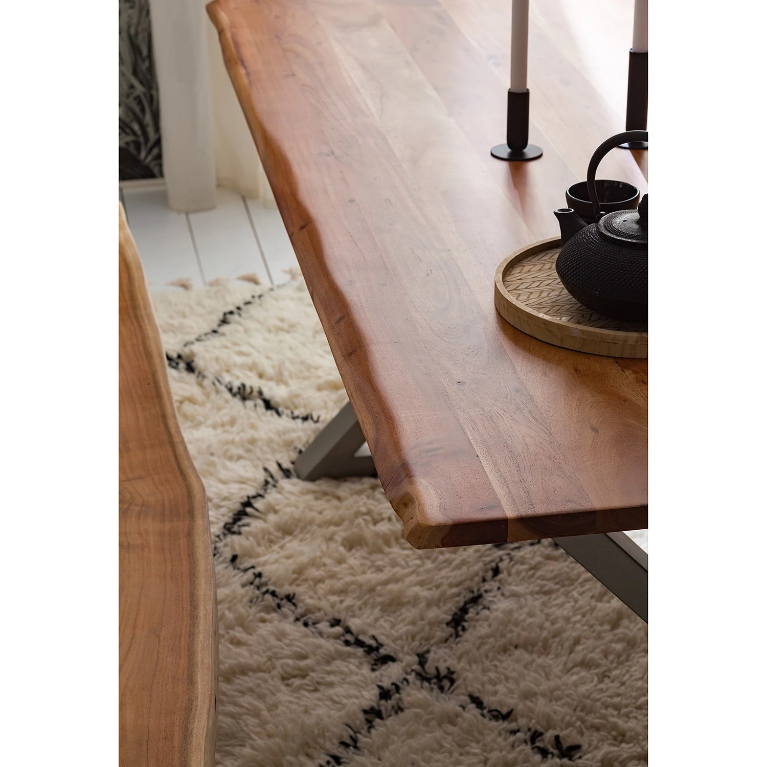 Ars Natura Table Kapra - Acacia brun - 180 x 90 cm - Argenté - Forme en X - Épaisseur plateau : 2.5 cm 7 Ars Natura Table Kapra - Acacia brun - 180 x 90 cm - Argenté - Forme en X - Épaisseur plateau : 2.5 cm – Image 7