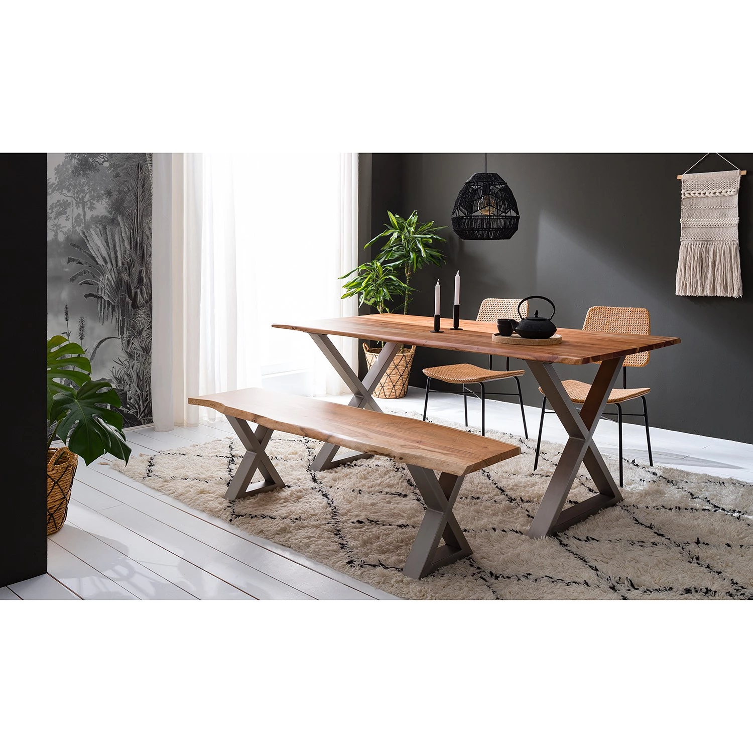 Ars Natura Banc Kapra - Acacia brun - Largeur : 160 cm - Argenté - Forme en X 3 Ars Natura Banc Kapra - Acacia brun - Largeur : 160 cm - Argenté - Forme en X – Image 3