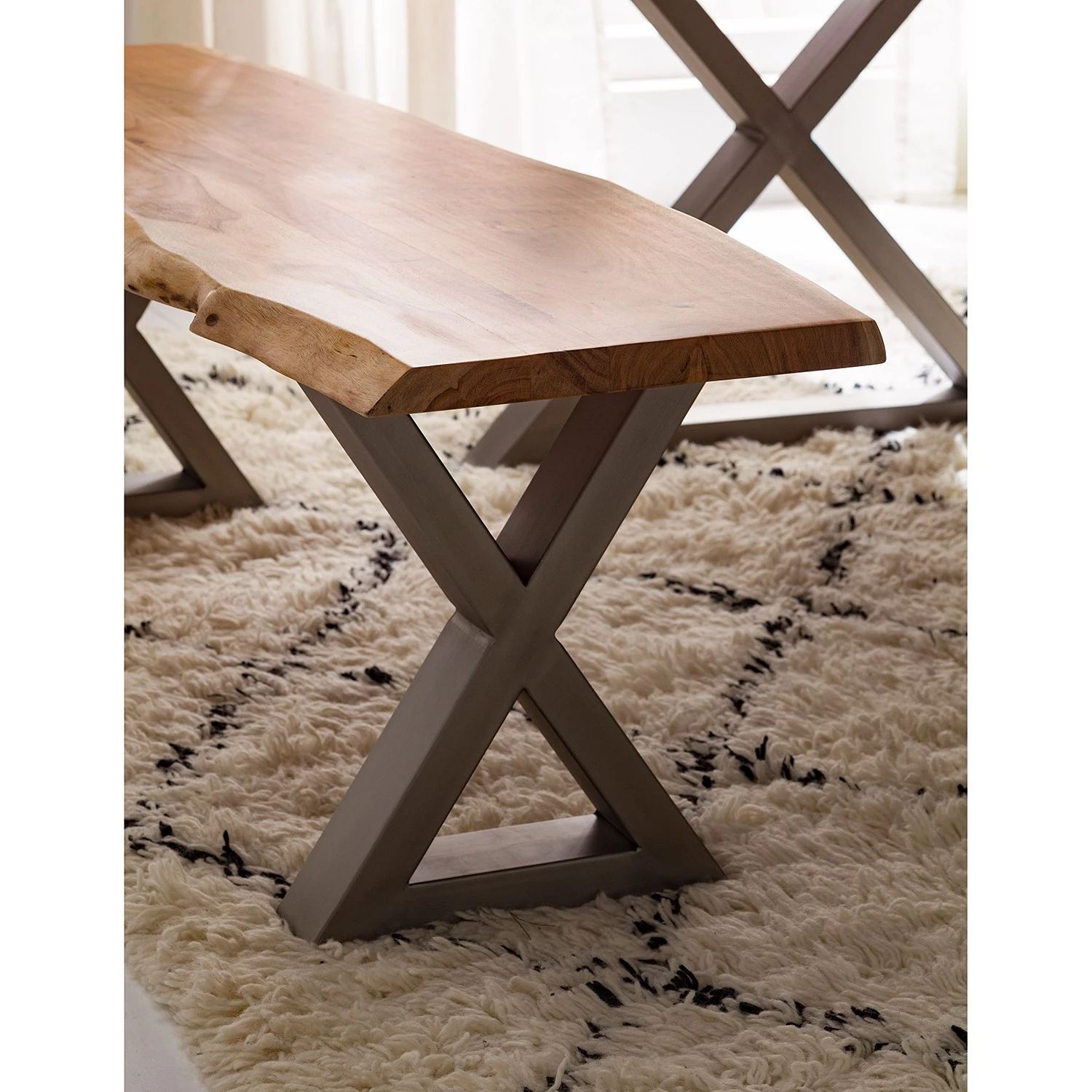 Ars Natura Banc Kapra - Acacia brun - Largeur : 160 cm - Argenté - Forme en X 8 Ars Natura Banc Kapra - Acacia brun - Largeur : 160 cm - Argenté - Forme en X – Image 8