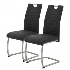 Loftscape Chaise cantilever Wisches - Microfibre / Acier inoxydable - Anthracite - Lot de 2