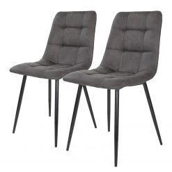 Loftscape Chaises capitonnées Ormoy I (lot de 2) - Microfibre / Acier - Gris / Noir